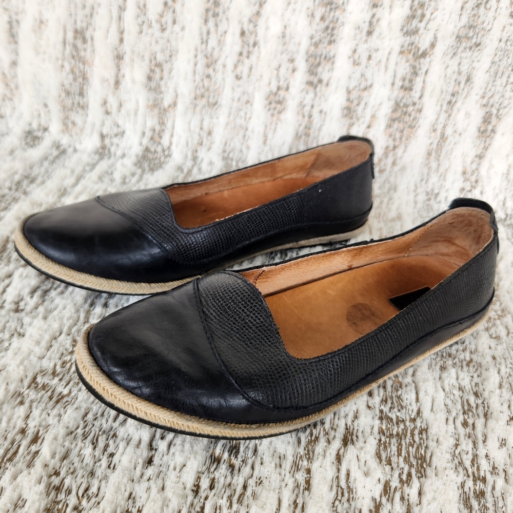 Olukai "Lino" Leather Espadrille Flat Shoes Black | Women's Size 7.5 - Picture 2 of 12